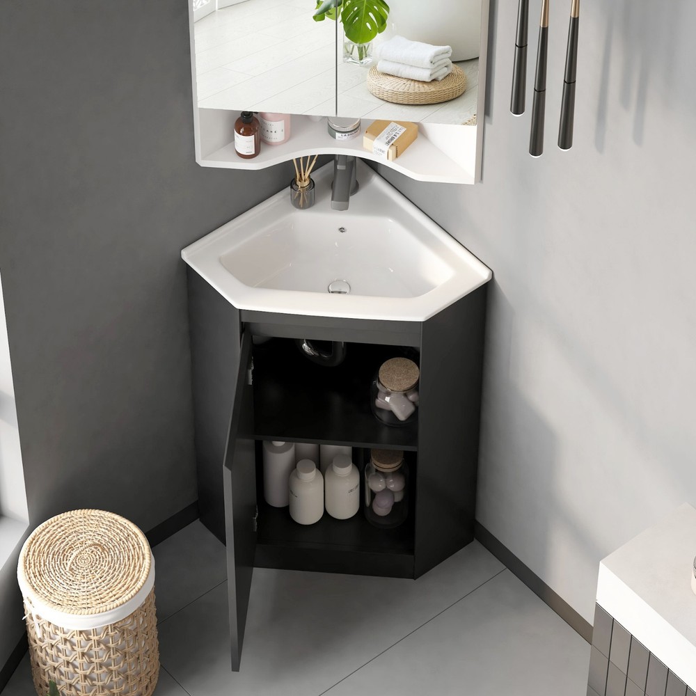 Corner Bathroom Vanity Sink Combo for Small Space Freestanding Storage Cabinet