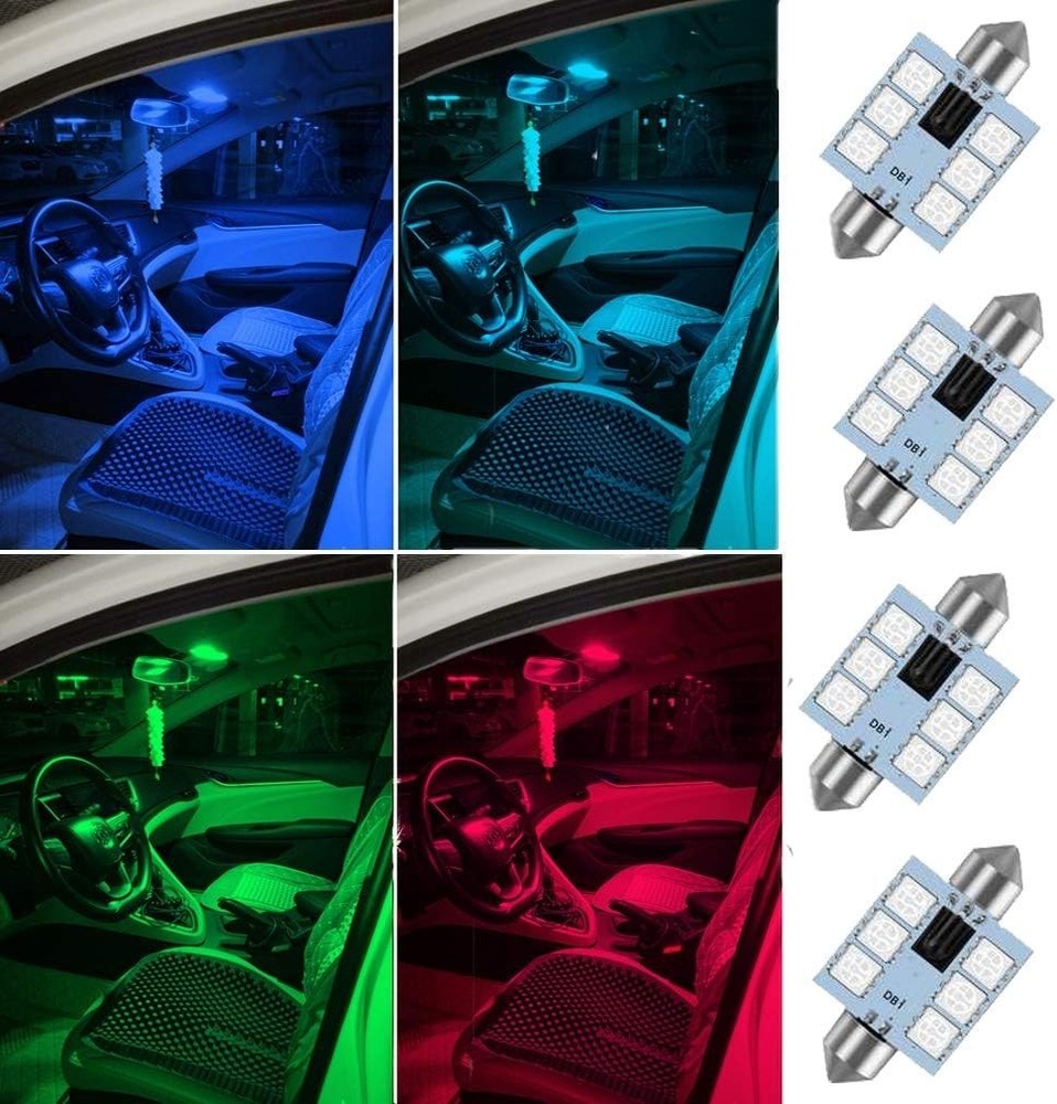 LED Festoon Bulbs 42mm RGB 16 Color Remote Interior Map Dome 4 Pack