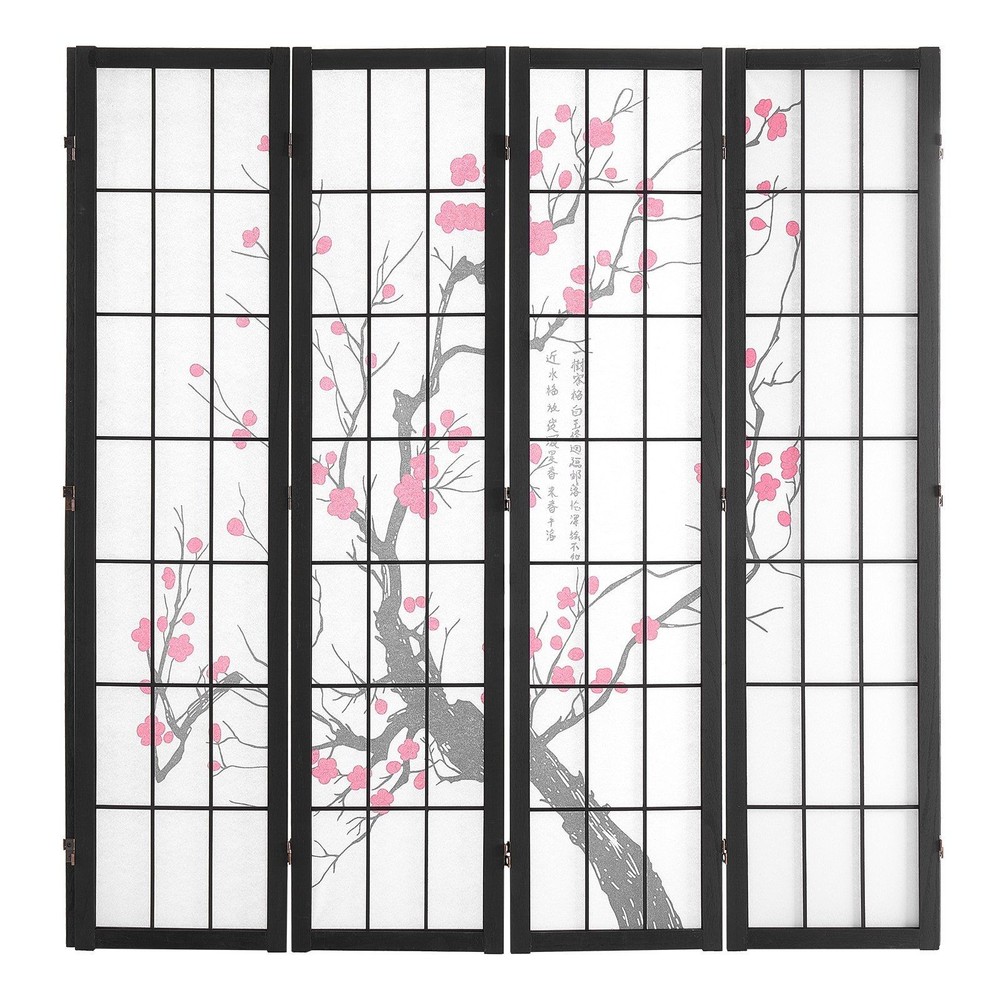 Foldable Wood Privacy Screen 4 Panel, 64in Height, Grid Design Elegance