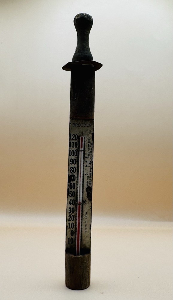 Vintage Wood Framed Chicken Brooder 9.5" Thermometer