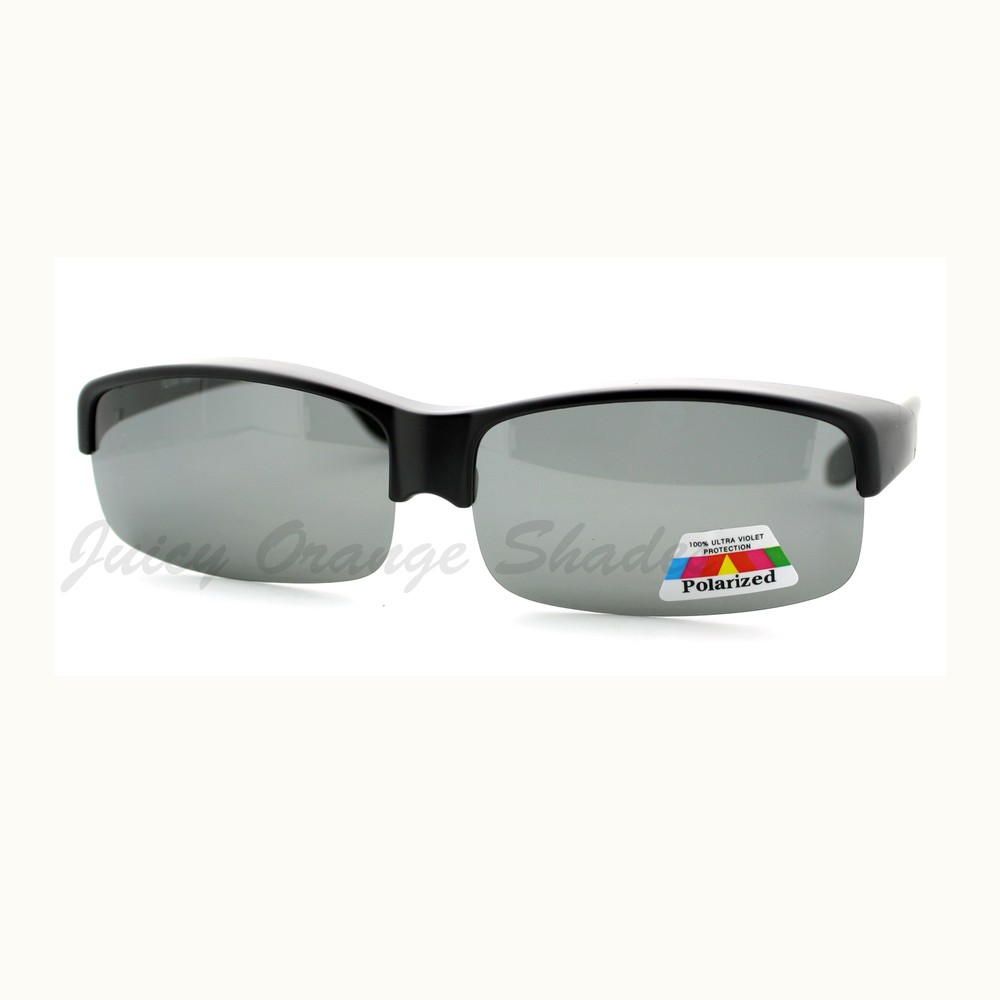 Polarized Lens Fit Over Glasses Extra Wide Half Rim Rectangular Frame