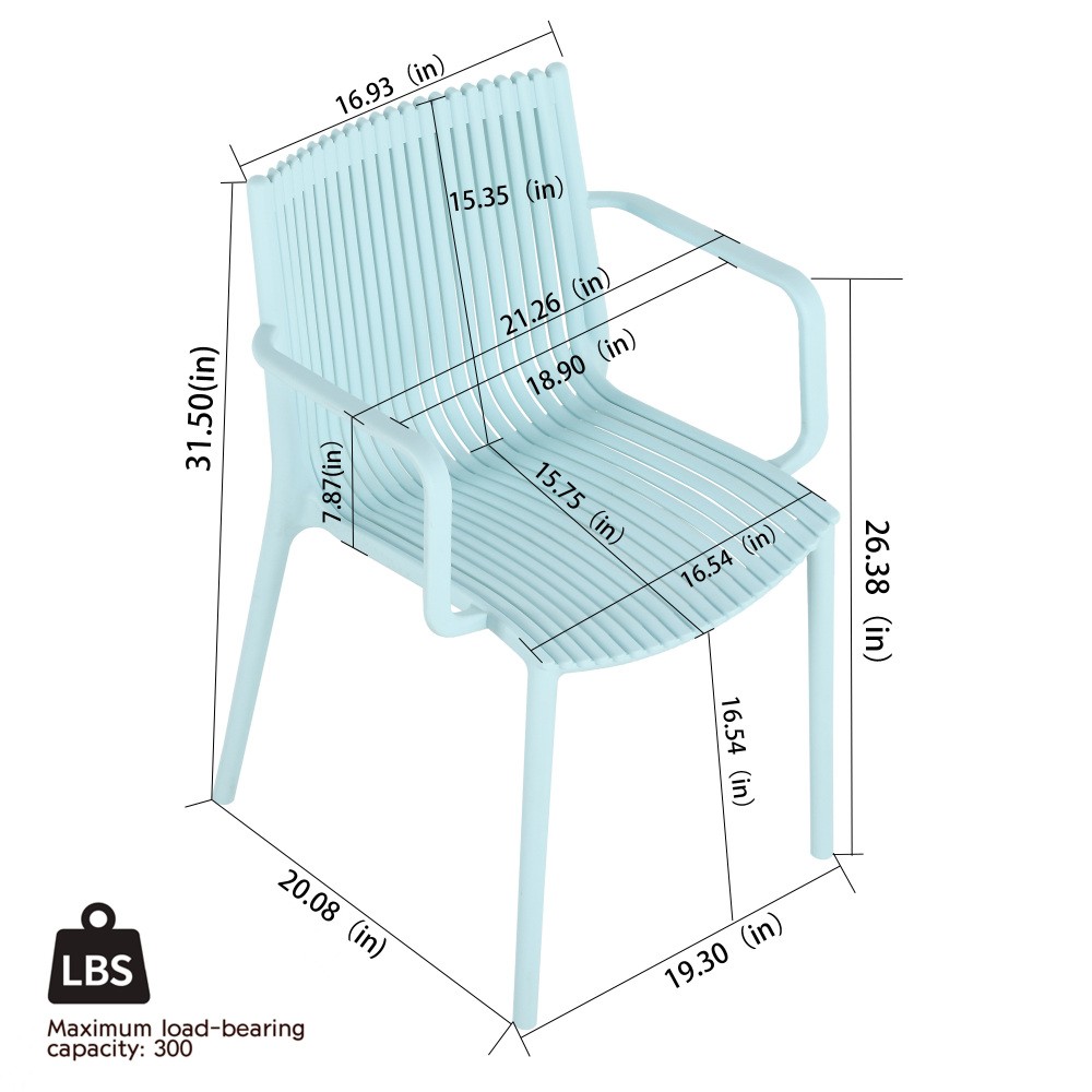 4-Pack All-Weather Polypropylene Chairs – Light Blue Stackable Lounge Chairs