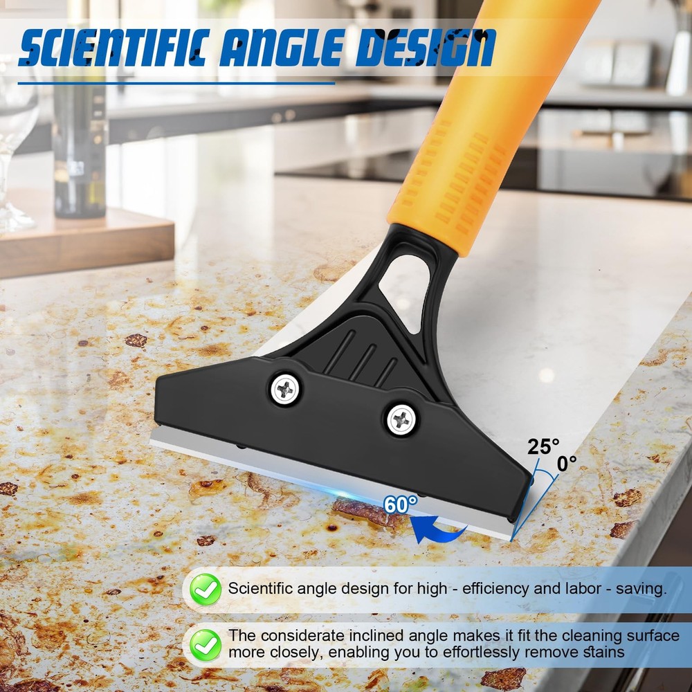 Floor Scraper with 45.7” Long Handle, 4 Inch Razor Blade Large, Yellow