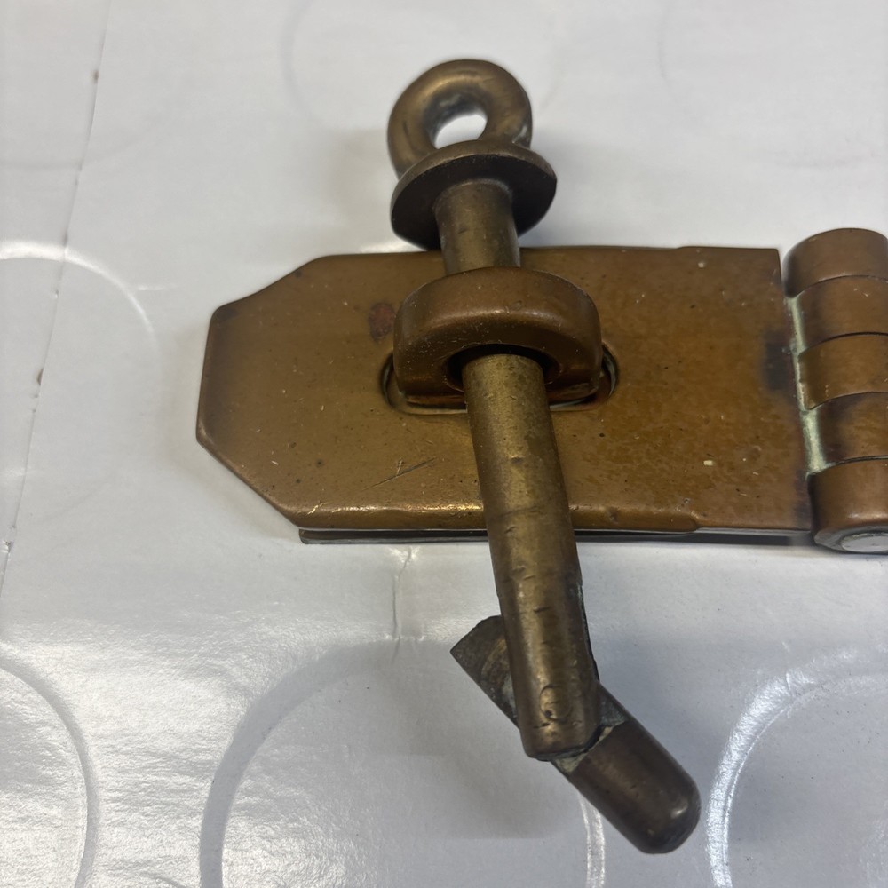 Antique Solid Brass Padlock Hasp Locking Pin Early Industrial Hardware
