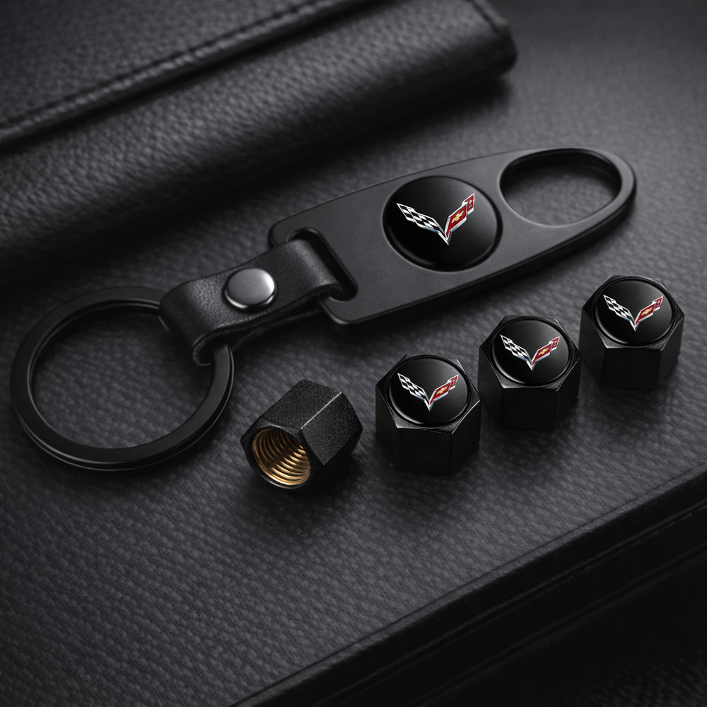 C7 Corvette Keychain & Valve Cap Bundle – Black