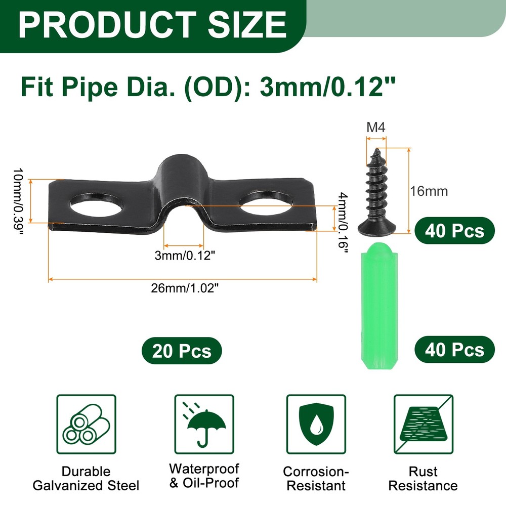 20Pcs 3mm(1/8") Two Hole Pipe Strap, U Brackets Conduit Clamp
