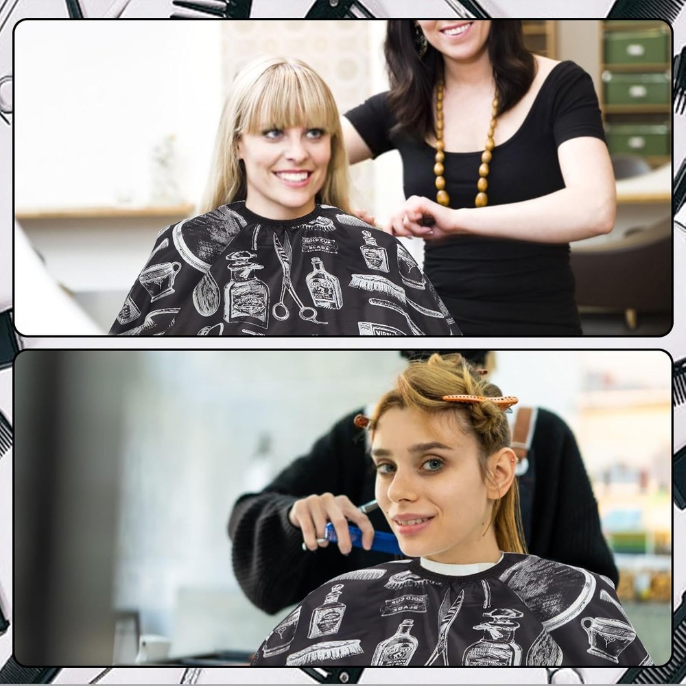Luxury Black Barber Cape with White Pattern & Ergonomic Neck Duster Brush