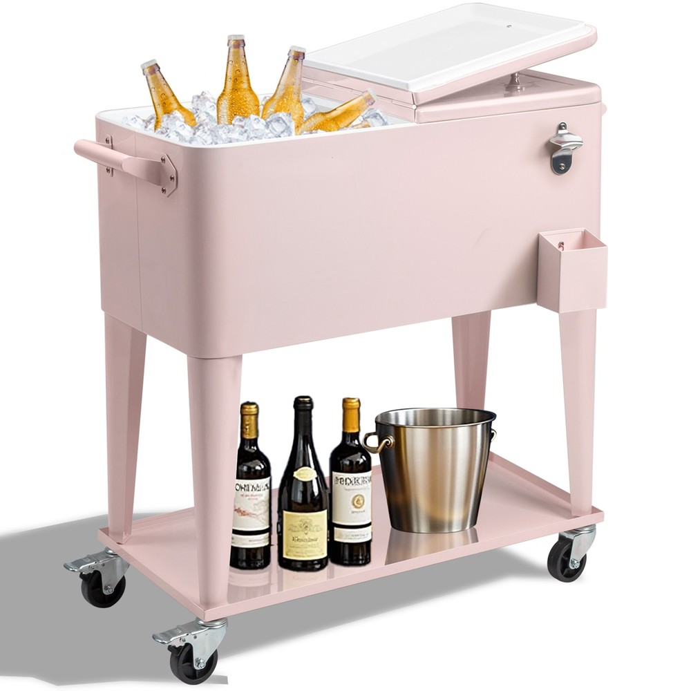 80QT Pink Outdoor Rolling Cooler