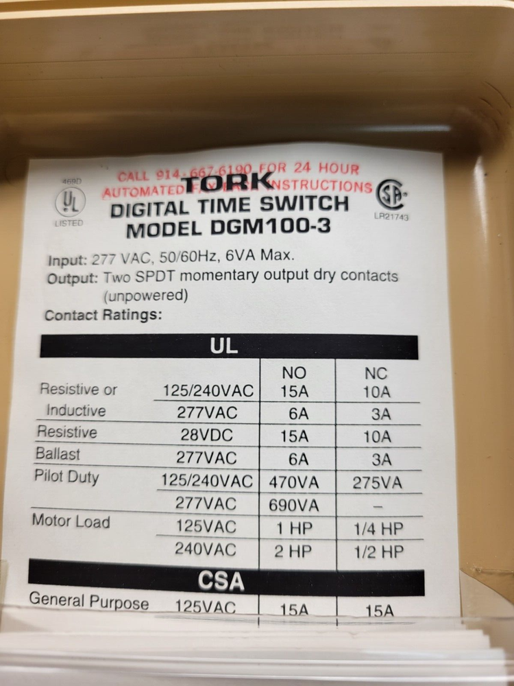 Tork DGM100 Time Switch. 277 Volt.