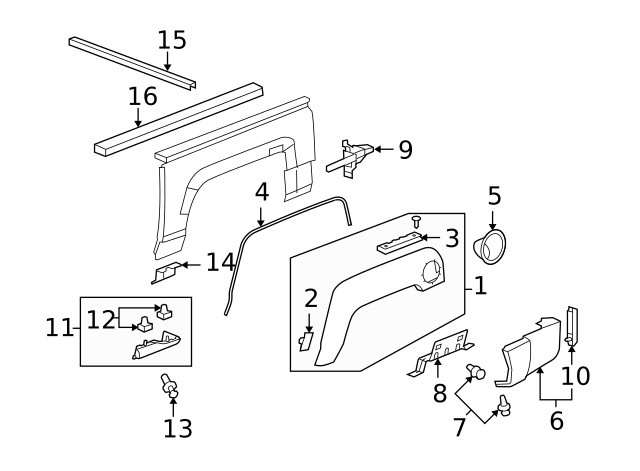 Genuine GM Driver Side Quarter Panel Lower Finish Panel Bracket 94736965