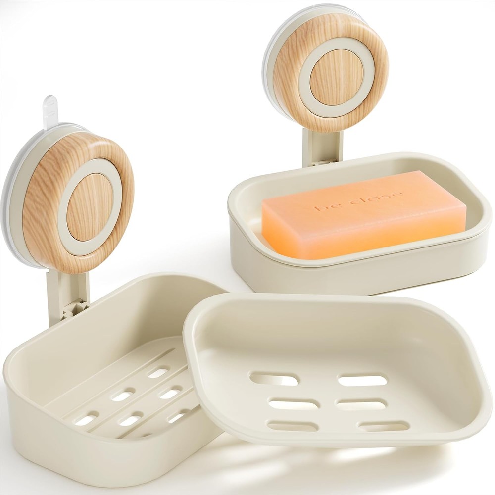 Double Layer Soap Dish for Shower, Wall Mounted Bar Soap Holder Suct