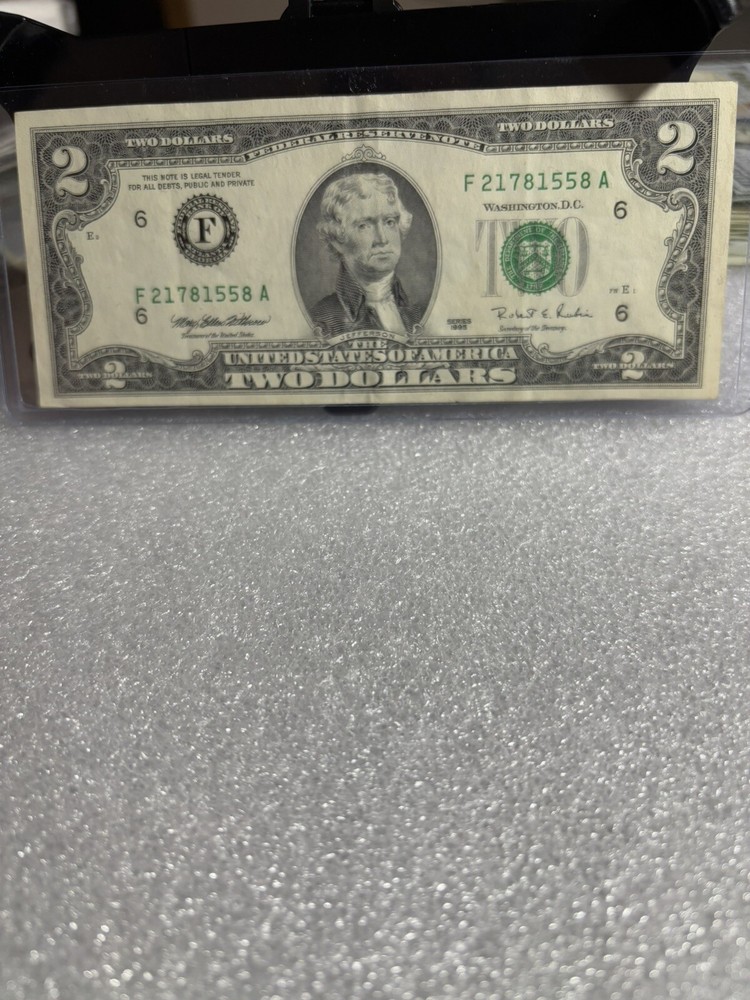 1995 Us $2 Dollar Error Note Ink Bleeds , Miscut Excellent Condition ￼