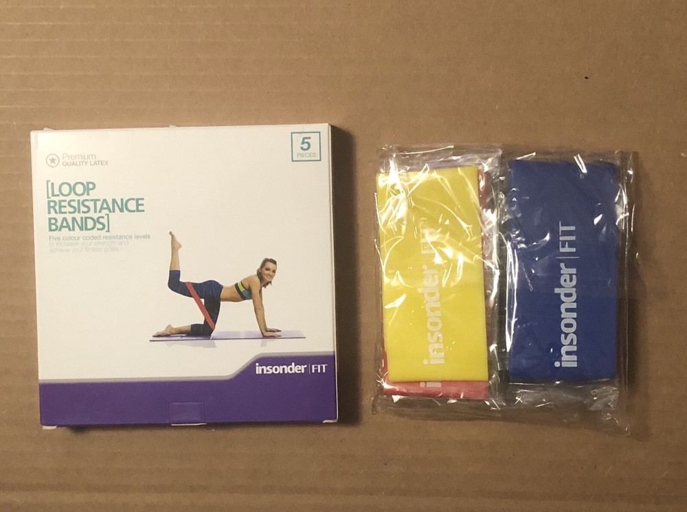 Insonder FIT Loop Resistance Bands 5 Piece Pack Bundle Workout Fit