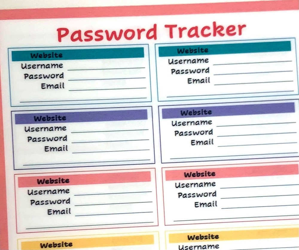 Password Organizer Dashboard Insert 4 use with ErinCondren A5 Ring Agenda