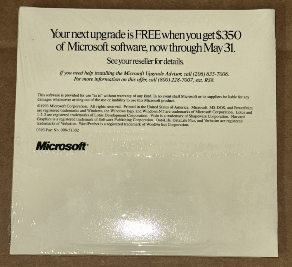 Microsoft Windows Upgrade Advisor Disk CD‑ROM System Inventory Sealed 098-51302