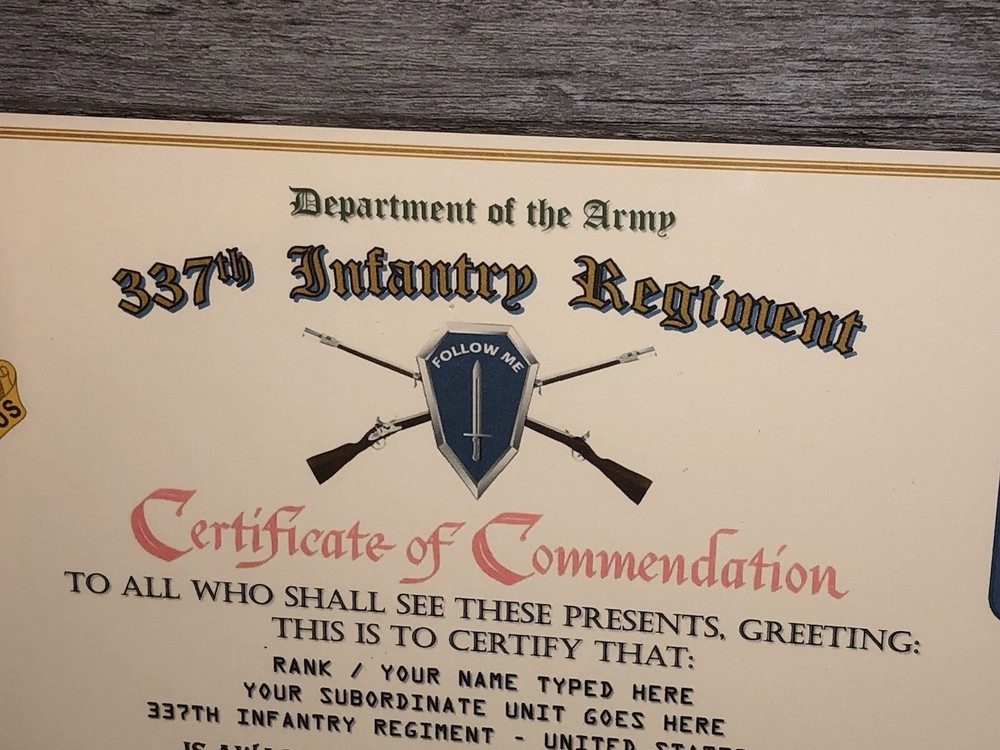 337TH INFANTRY REGIMENT / COMMEMORATIVE - CERTIFICATE OF COMMENDATION