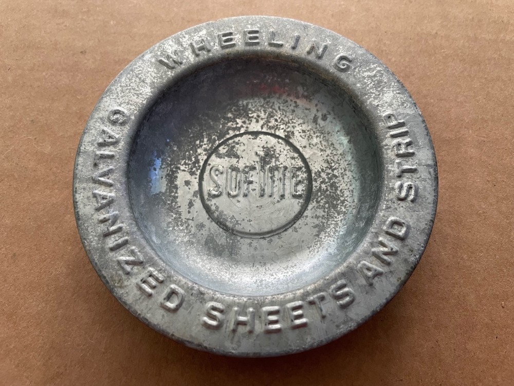 Vintage SOFTITE Galvanized Sheets and Strip Ashtray Wheeling #6