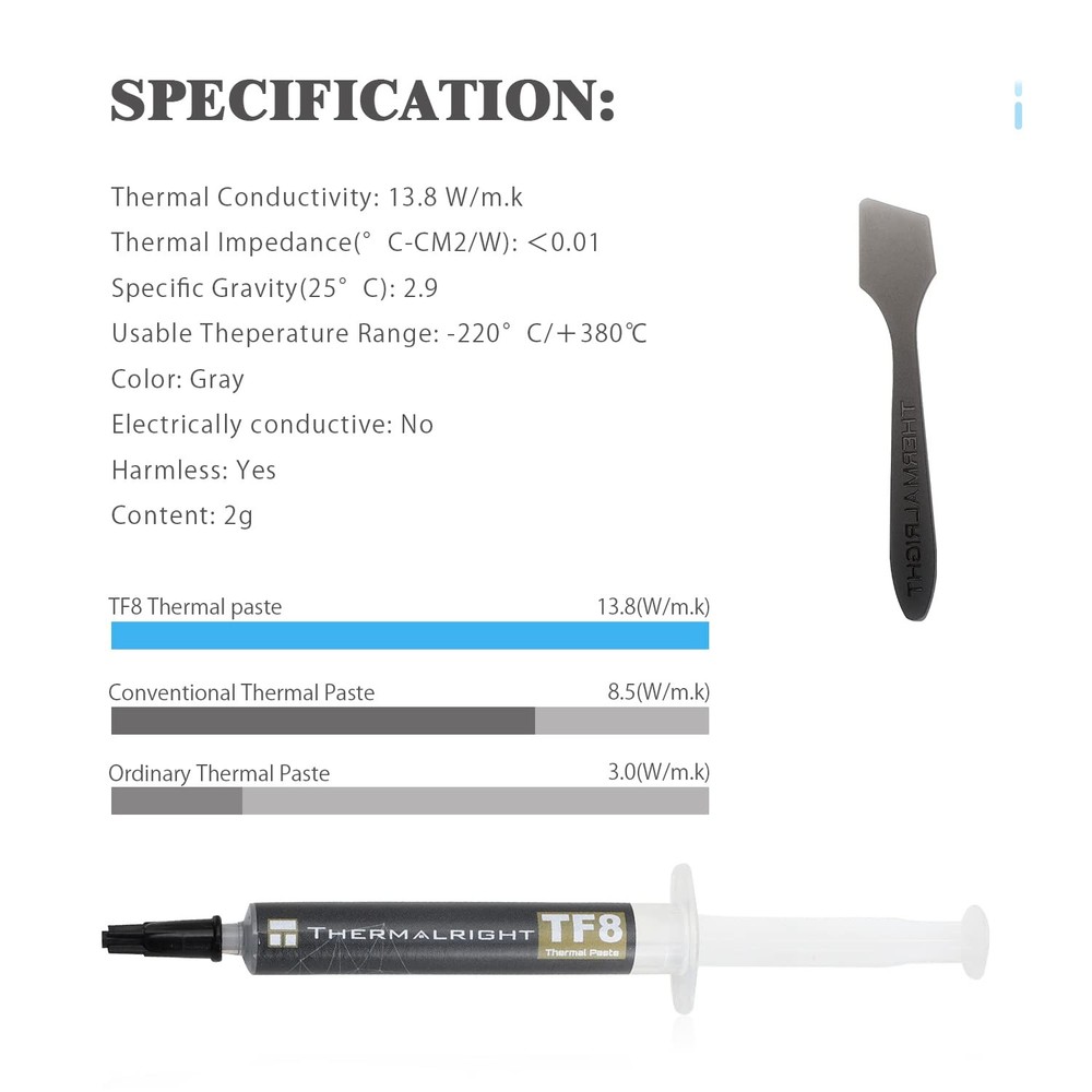Tf8 High Performance Thermal Compound Paste 2 Grams 13.8w/mk High Durability For