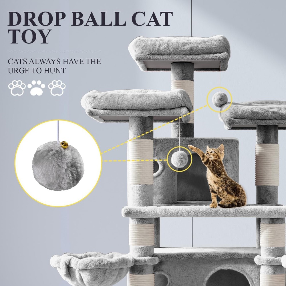 68 Inches Cat Tree/Scratching Post/Light Grey