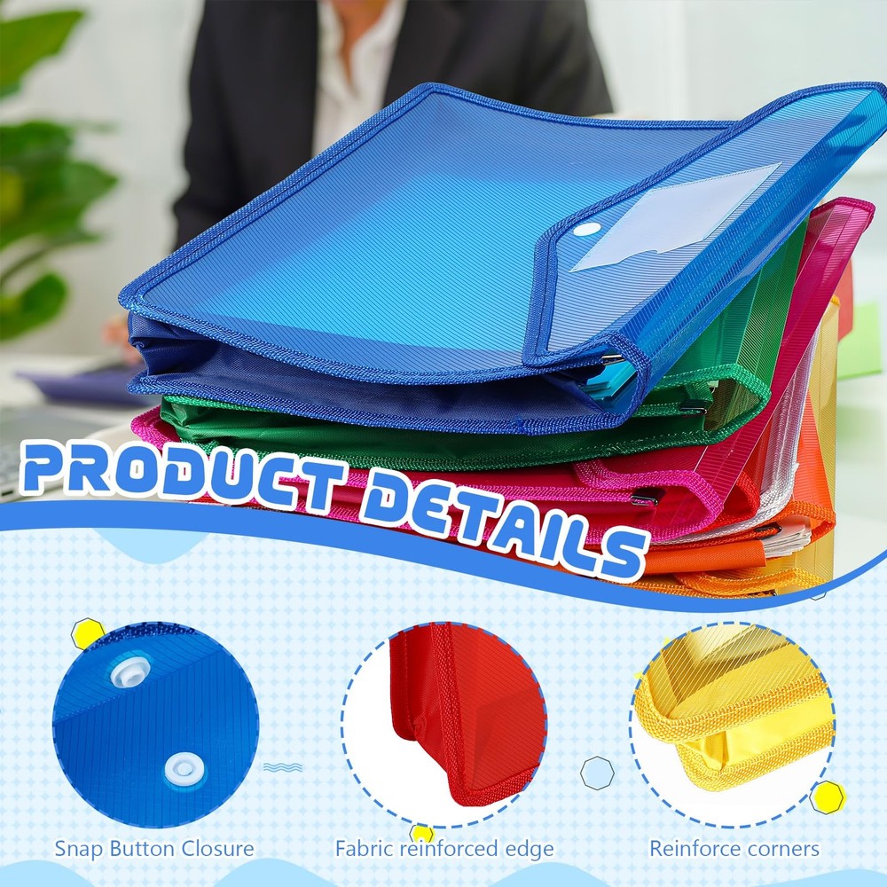4 Pack A4 Expanding Plastic File Folders Waterproof Document Organizer with S...
