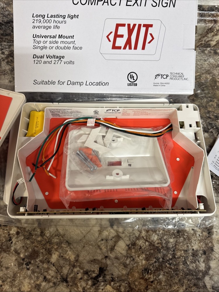 TCP Energy Efficient Compact Exit Sign Red LED 22743 Battery Backup
