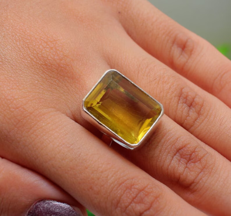 Citrine Gemstone Solid 925 Sterling Silver Statement Handmade Ring, All Size M19