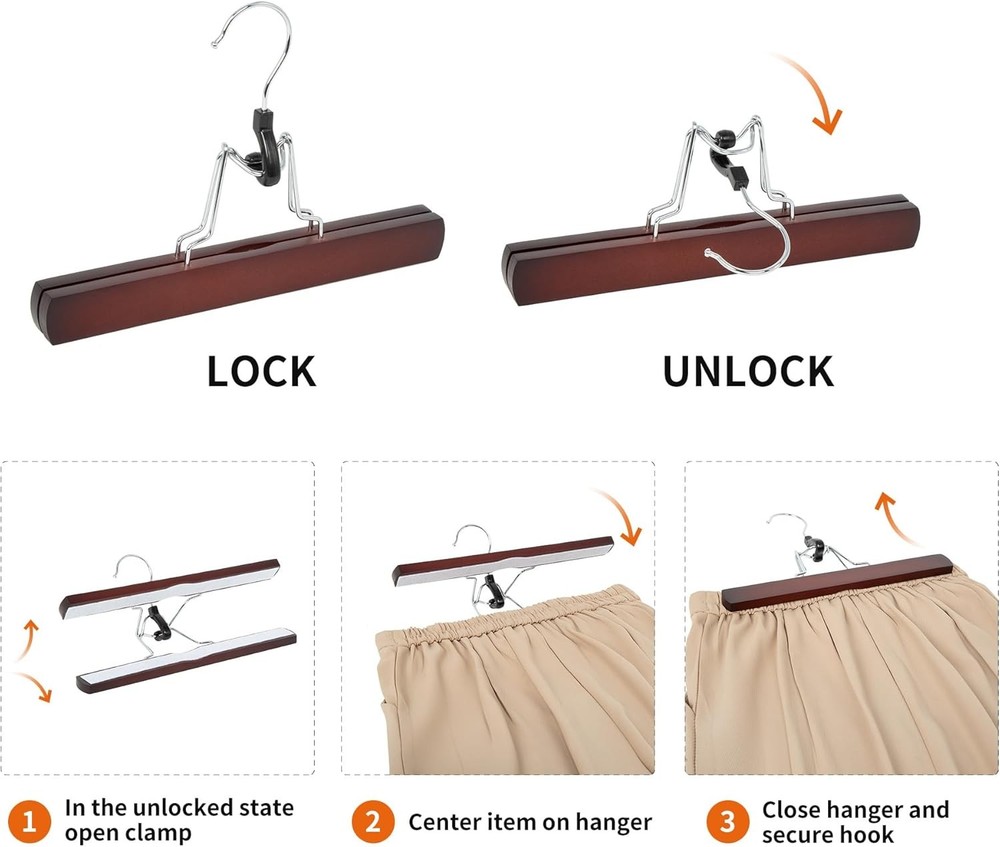 Amazon Basics Wooden Pants Hangers - Cherry, 10-Pack 10-Pack, Cherry