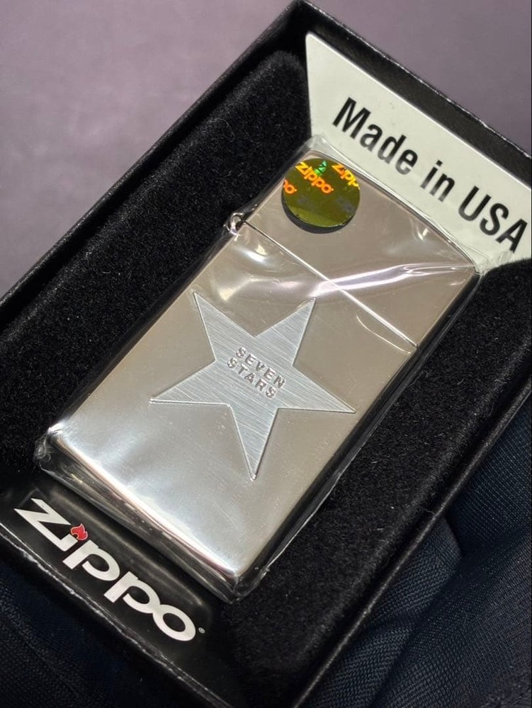 Zippo Slim Case Seven Stars Silver Etching One Sided Processing Lighter Japan