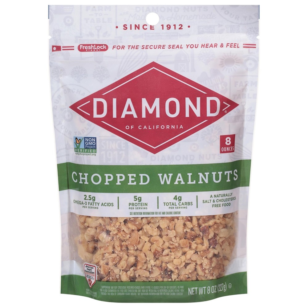 Chopped Walnuts for Baking, Snacking  Salads - 8 oz Raw Nuts