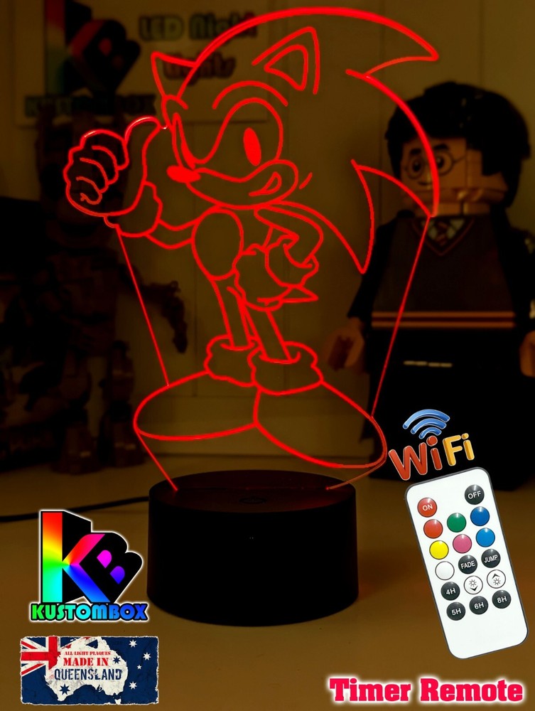 SONIC THE HEDGEHOG PERSONALISED NAME USB LED NIGHT LIGHT 7 COLOUR REMOTE CONTROL