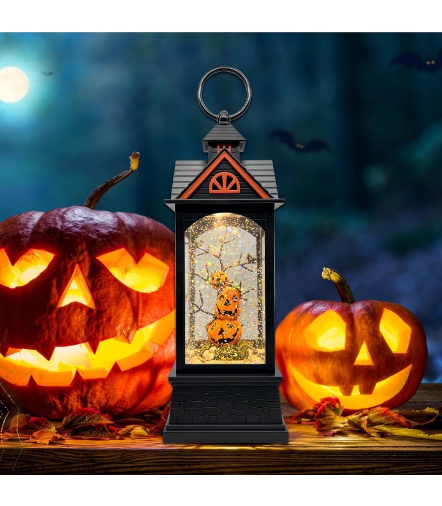 🔥Halloween Snow Globe Lantern,with 6 Hour Timer, USB Powered & Battery Operated