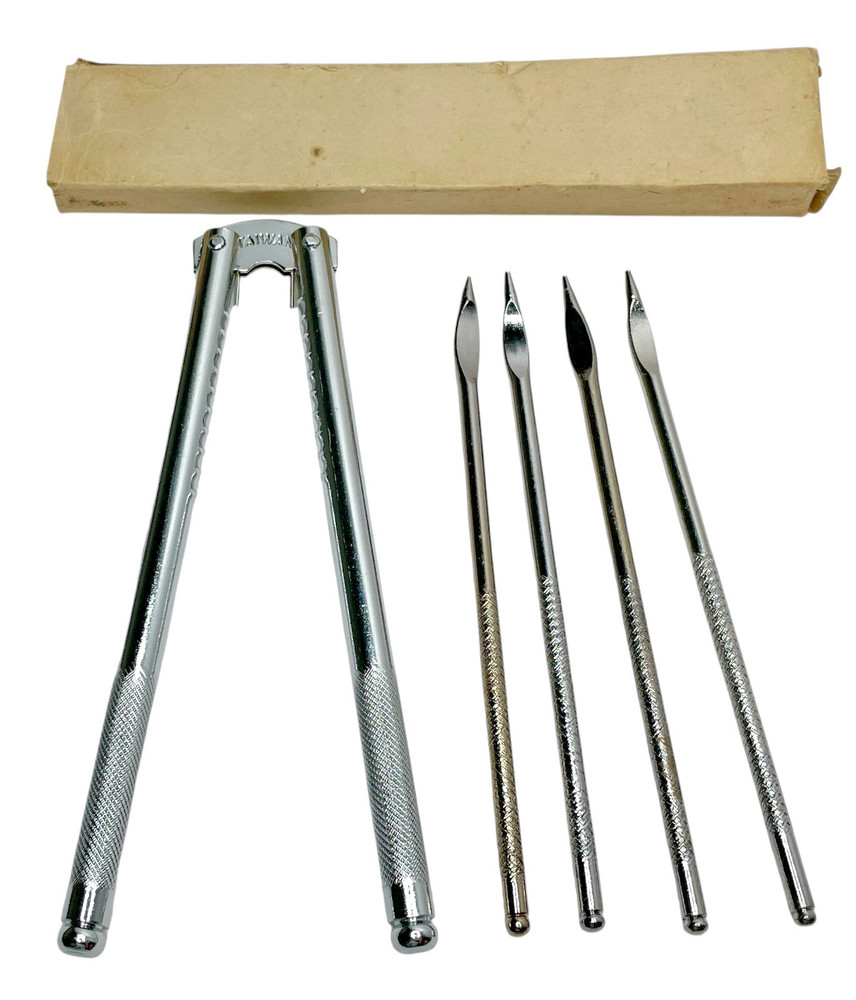 Vtg Taiwan Metal Nut Cracker Nutcracker Kitchen Tool Set w/ 4 Picks