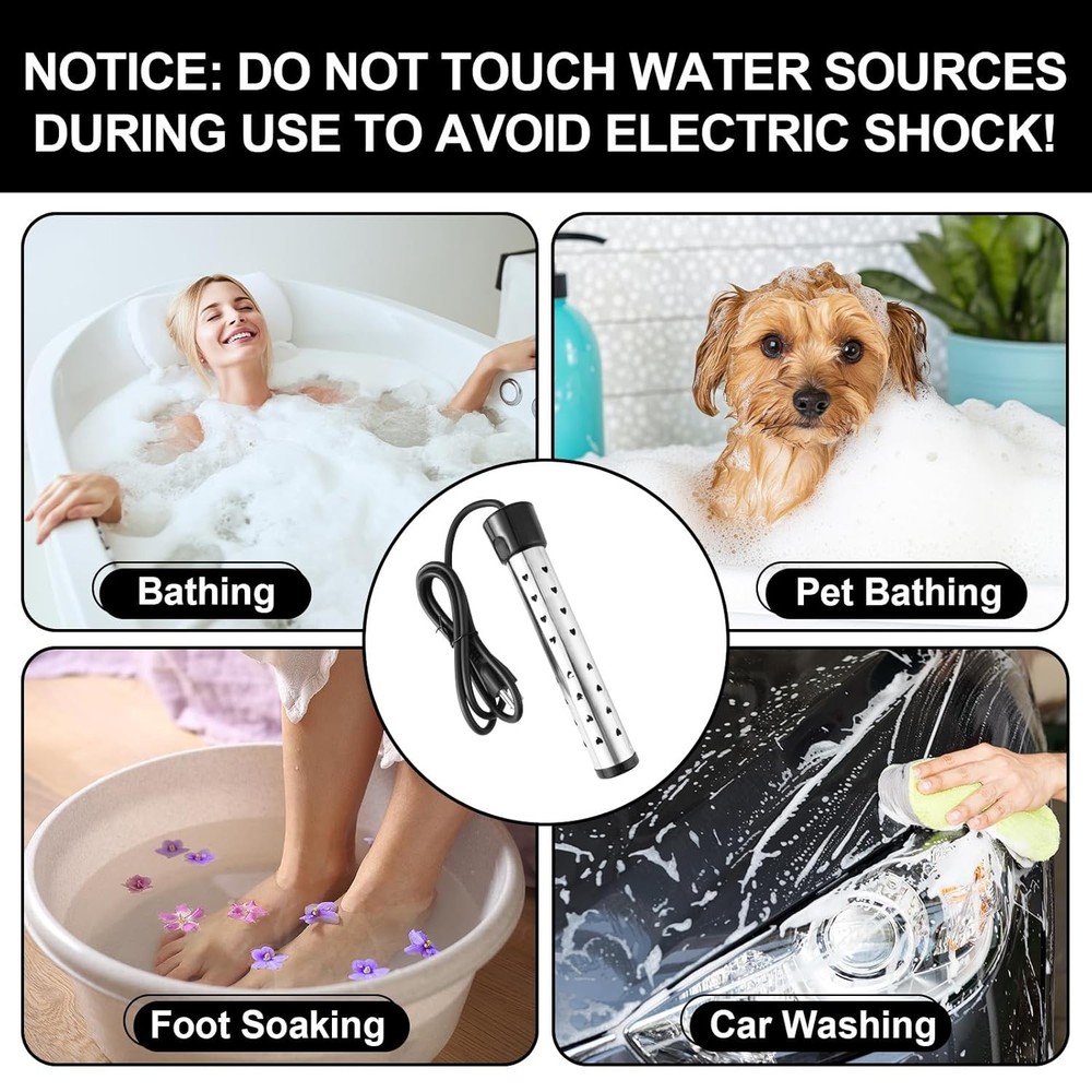 2000W Stainless Steel Water Heater with Digital Thermometer Portable Bath Poo...