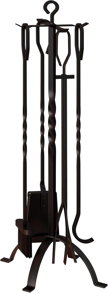 5 Pieces Fireplace Tools Sets Fireplace Accessories Tools Holder W/Handles Black