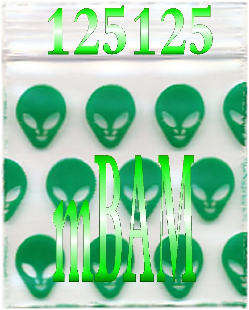 100 PACK GREEN ALIENS SOLID 2010 Apple Zip Baggies 2.0X1.0" Mini POLYBAGS
