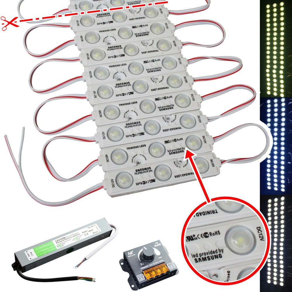 LED Samsung Module Warm White Cold Supply 230V 12V 1,5W Advertising Lighting