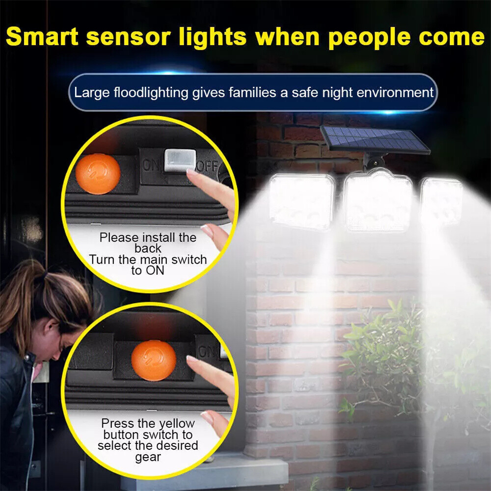 2 Pack LED Solar Lights 3-Head Outdoor Waterproof Motion Sensor Security Lamp
