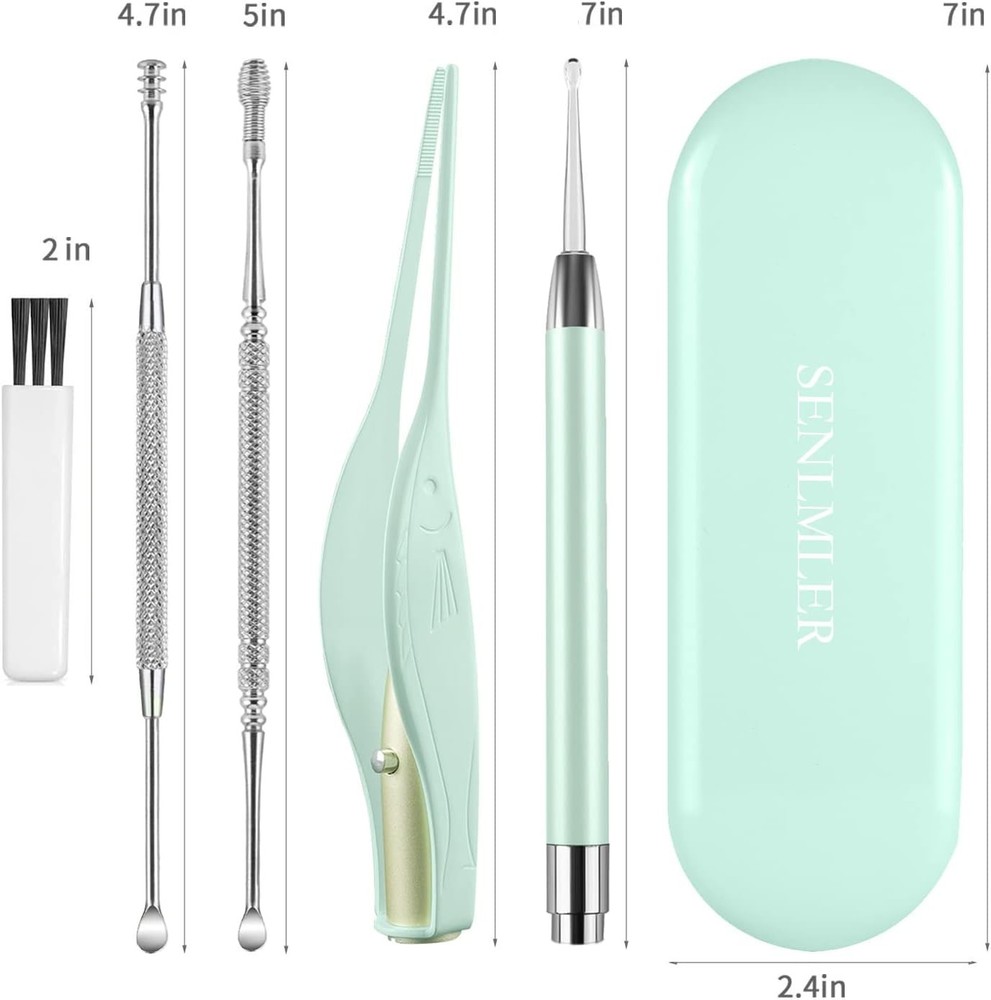 4 Pack Ear Wax Removal Tool Kit with Light, Pick Cleaning Tools Green