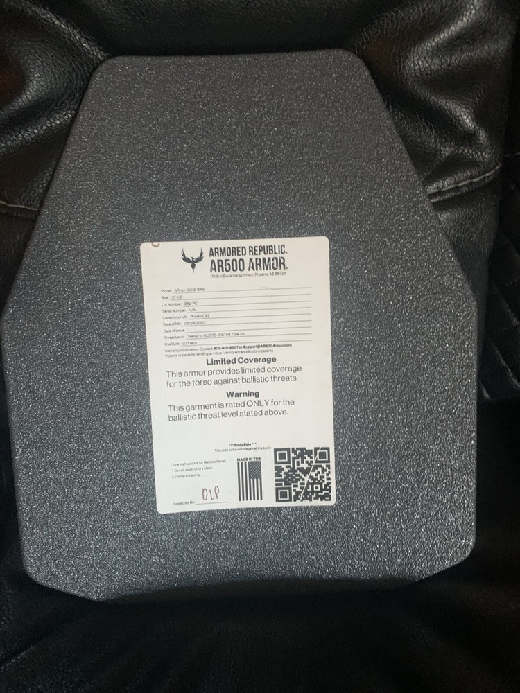10x12 bullet proof plate Level 3+