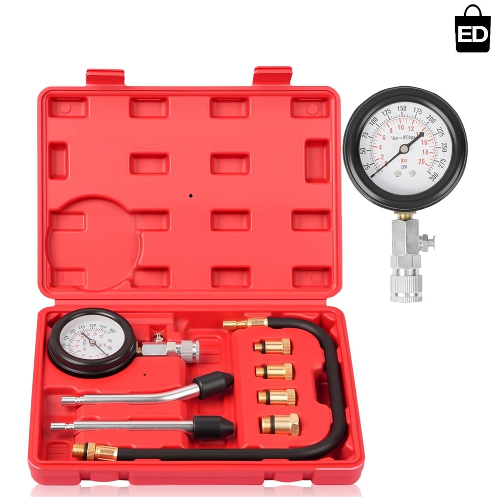 Versatile Engine Compression Tester for Automotives & Motorcycles - 8 Piece Set