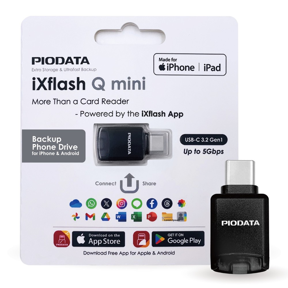PioData Micro SD Card Reader for USB C iPhone, iPad, Android iXflash Q mini APP