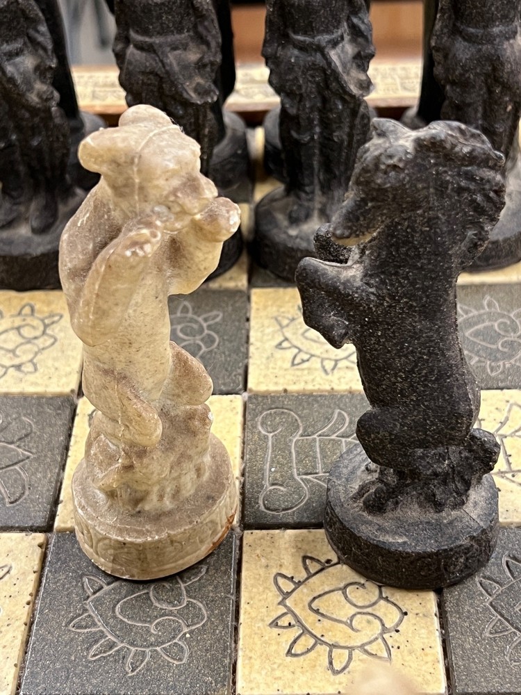 Vintage Mayans Vs Spanish Conquistadors Chess Set w/ Drawers--Large Sized