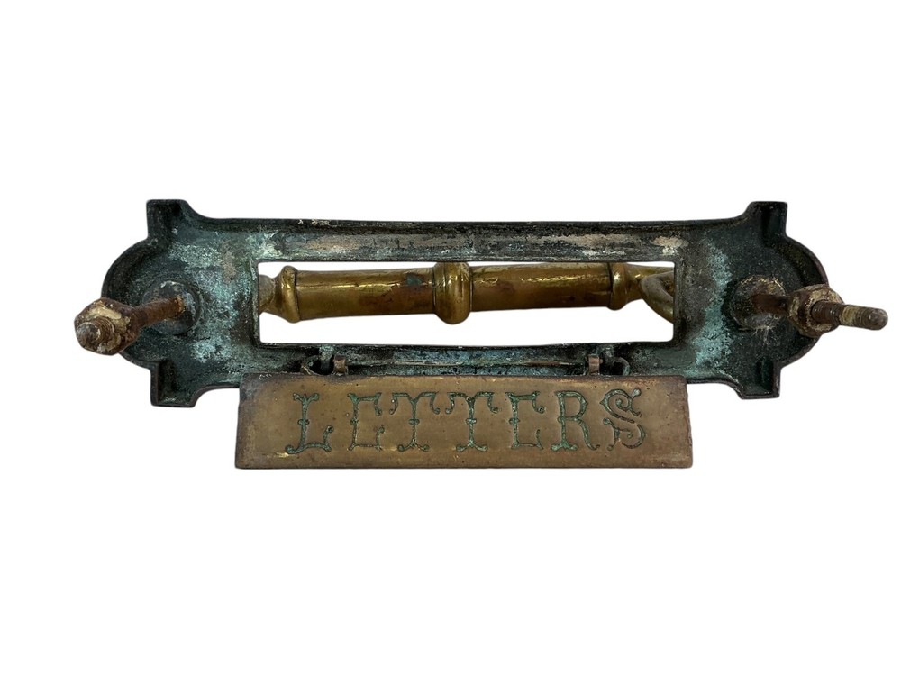 Antique Victorian Brass Door Pull Handle & Letter/Mail Flap