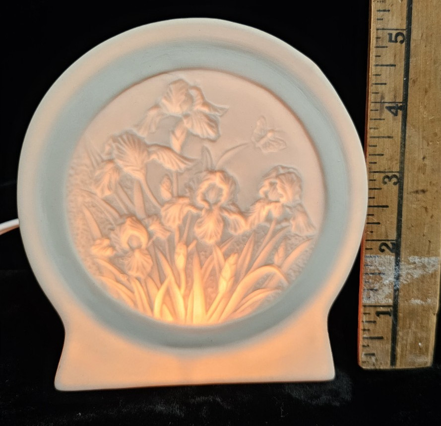 Handmade Porcelain White, Iris Night light 5" T.