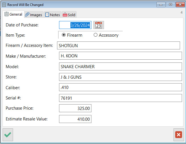 Hunter's Inventory Accessories Software w/ photos, notes & reports (.pdf/.xls)