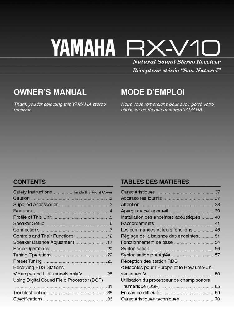 Yamaha RX-V10 Receiver Owners Manual
