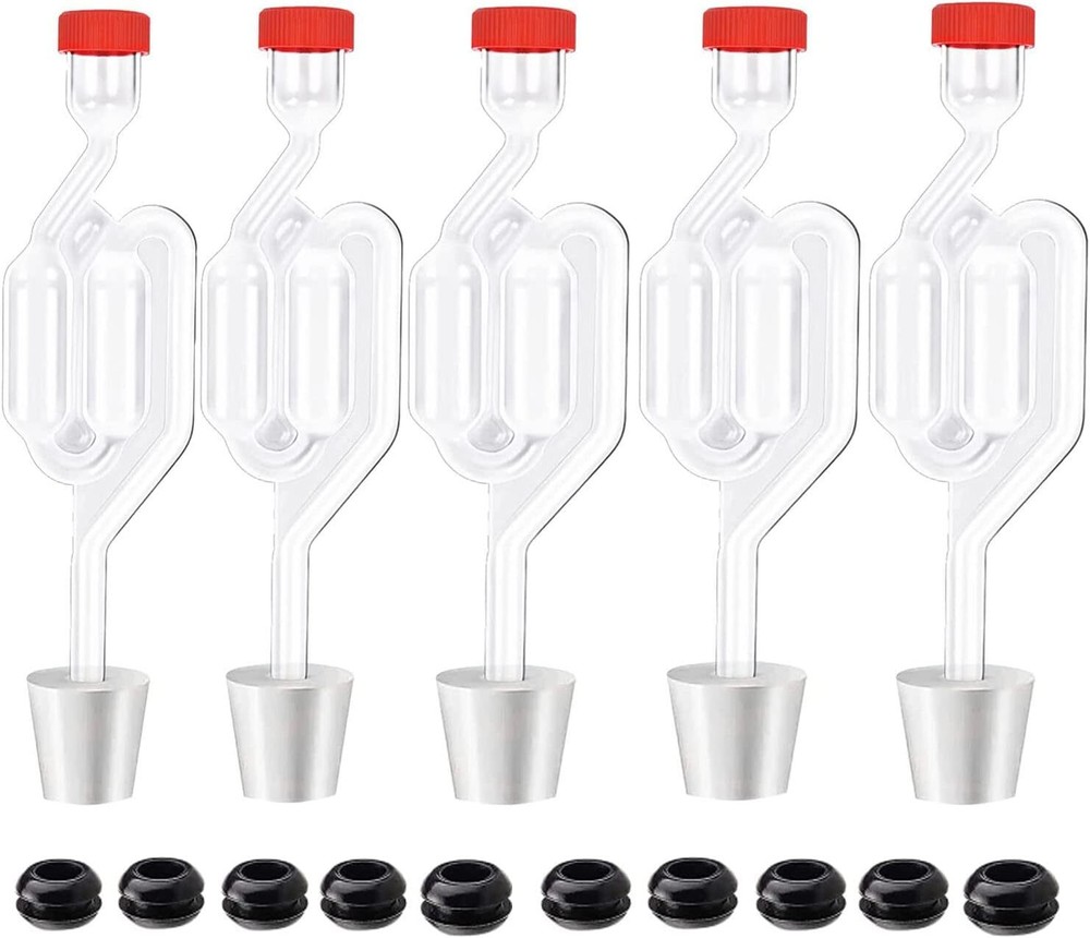 5Ct. S - Shape Airlock with # 6 Stopper 5Pcs& Grommets 10Pcs,Bubble Fermentation