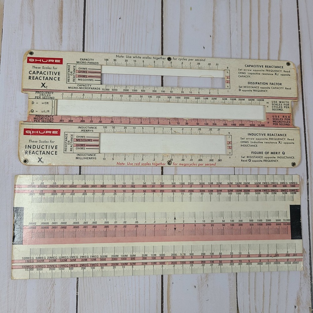 Shure Reactance Slide Rule Calculator Capacitive & Inductive Vintage 1957