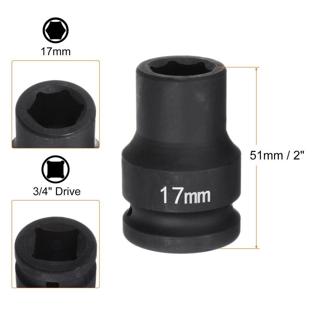 6-Point Impact Socket 3/4" Drive 17mm Metric 40Cr Impact Socket