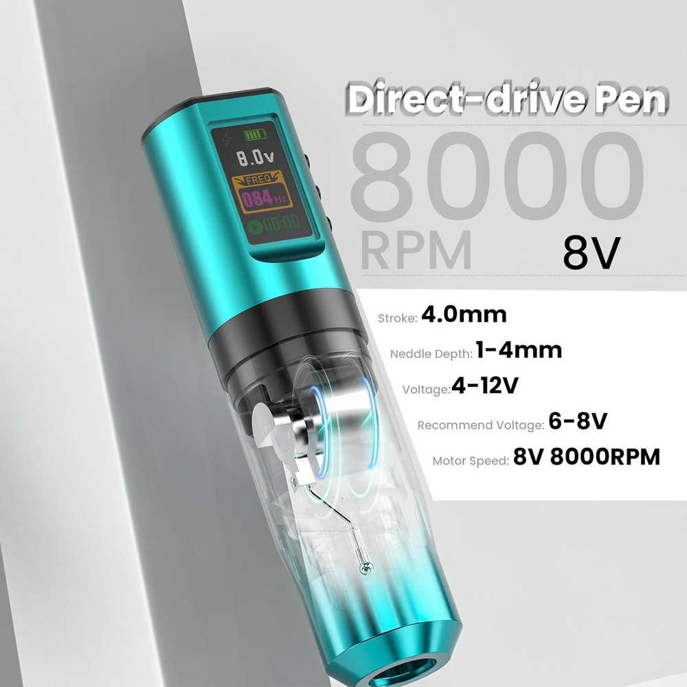 Kit Wireless Tattoo Machine with Smart Display - 1800mAh Battery, 4-5H Work T...